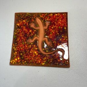 Orange Lizard Glass Art Tile - Decorative Home Art